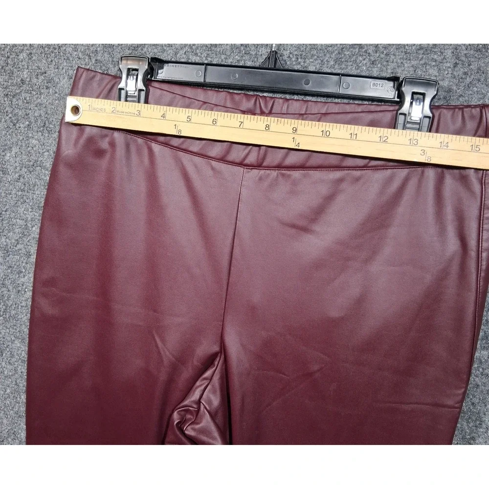 A New Day Womens Faux Leather Split Hem Leggings Burgundy Wine High Rise Size L‎